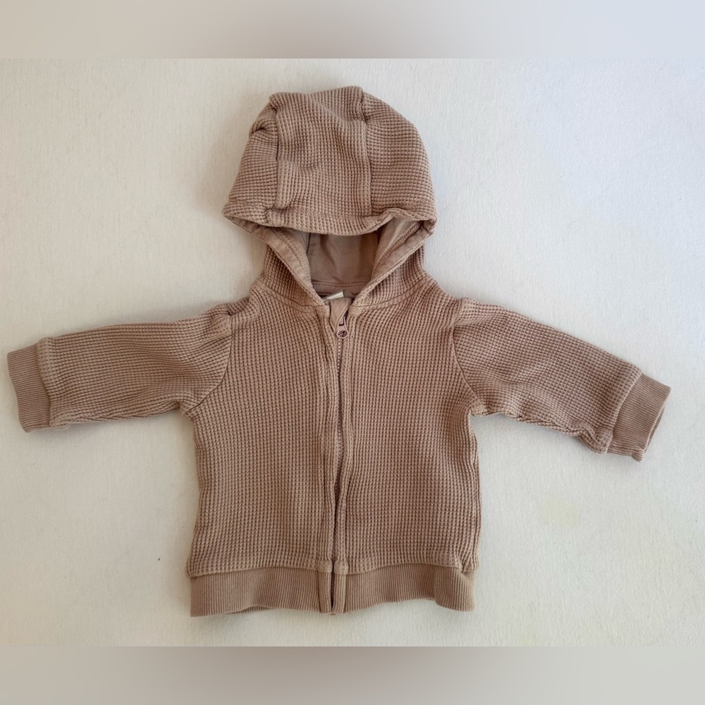 H&M - Baby Hooded Waffle Knit Zip-Up (Dusty Rose)